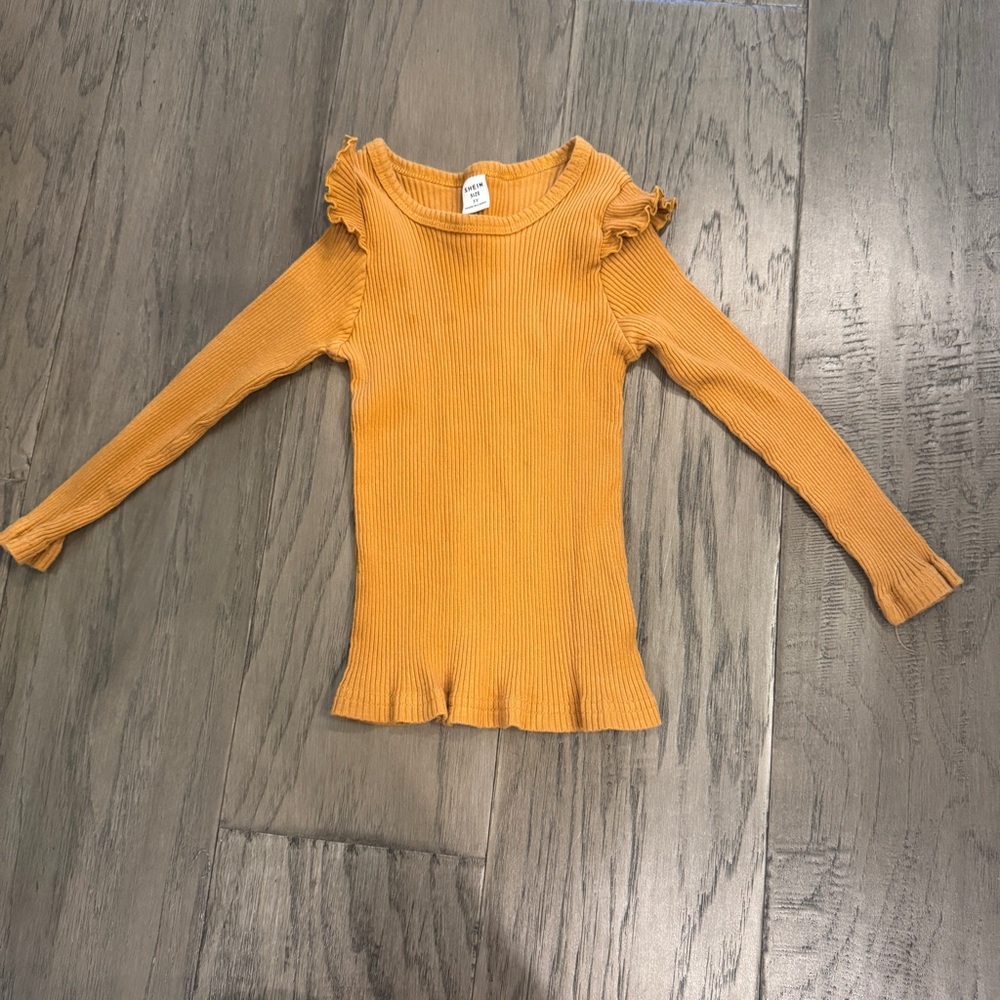 SHEIN Ruffled Long Sleeve Ribbed Girls Top Size 5